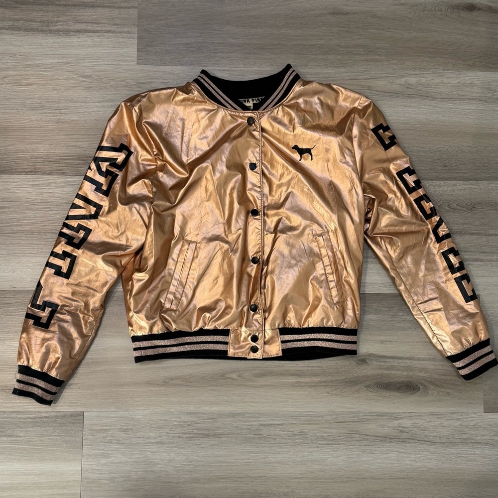Victoria's Secret PINK 2016 Fashion Show rose gold metallic bomber jacket